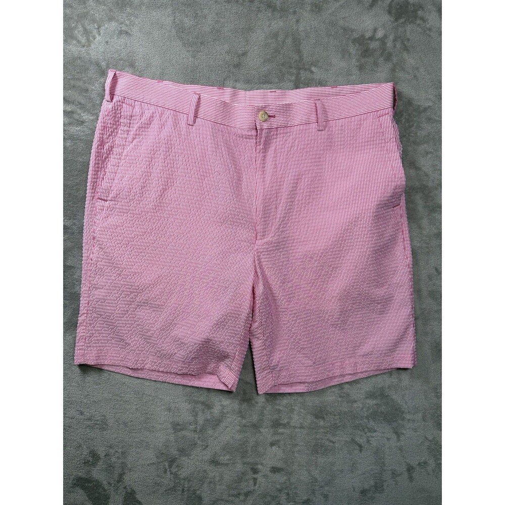 Peter Millar Featherweight Seersucker Shorts Pink Stripe 36 Golf Preppy